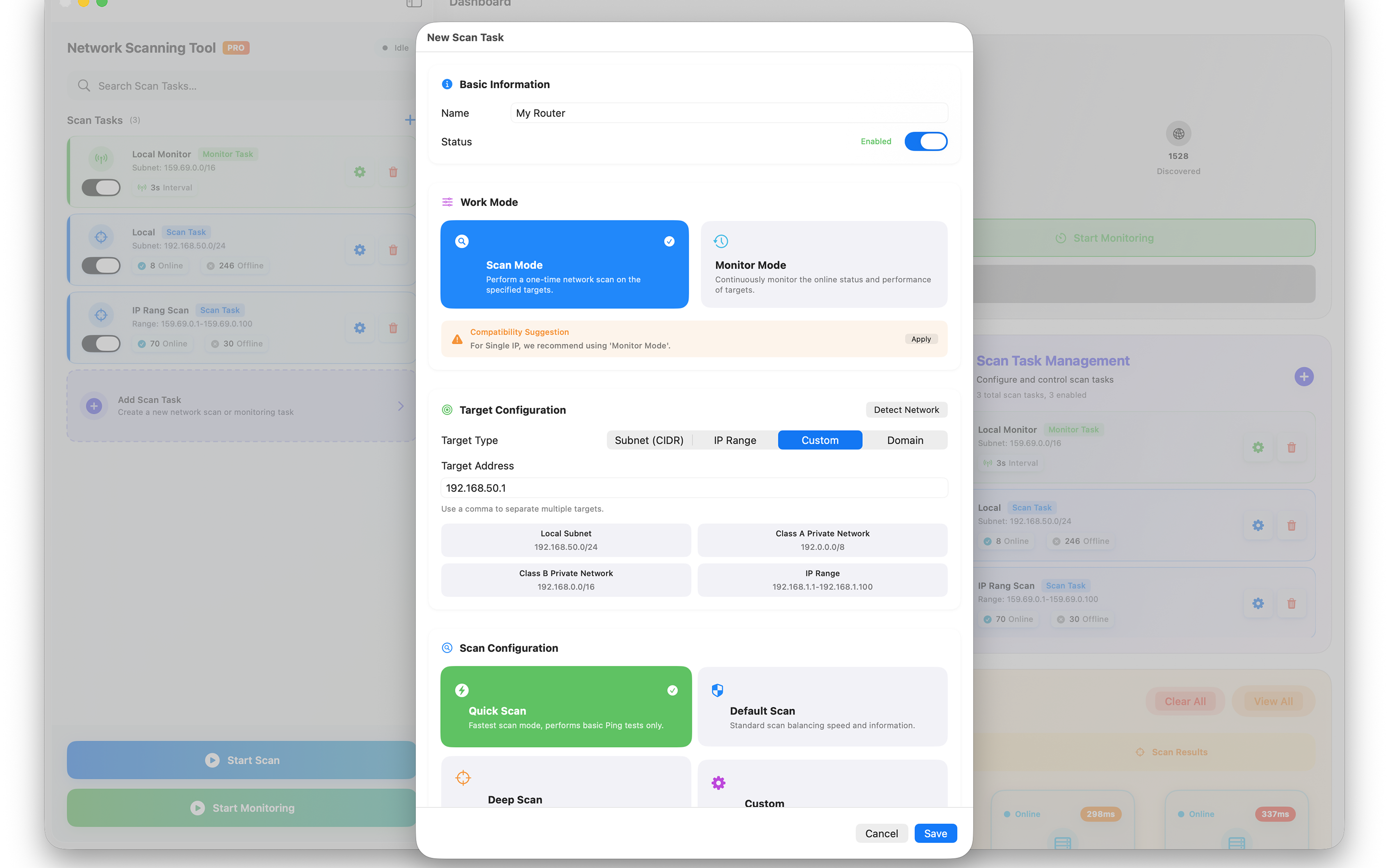 SuperPing macOS Network Scanning Setting Interface